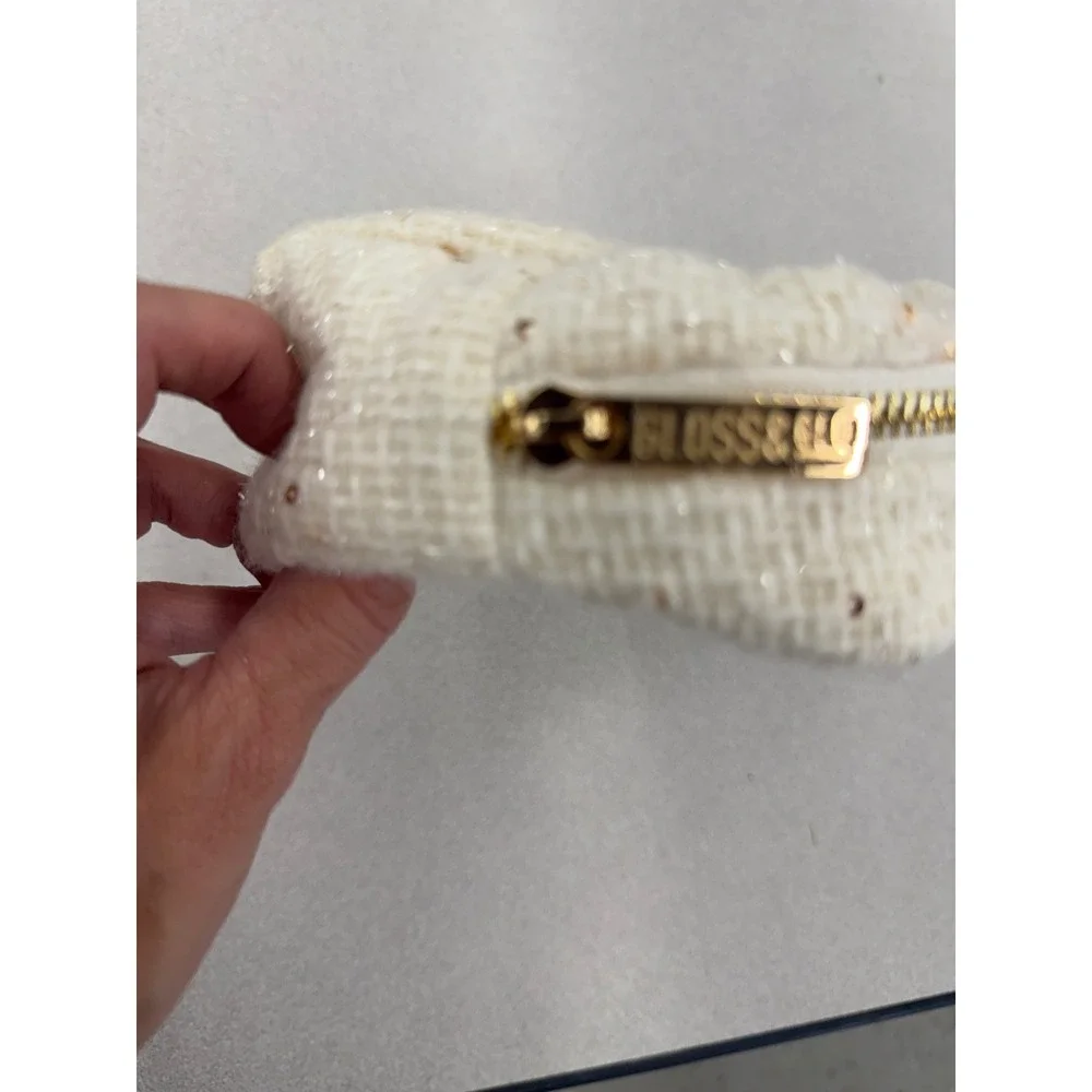 Stoney Clover Lane Gloss & Co Bride Makeup Bag Pearl Patch Ivory Tweed Pouch